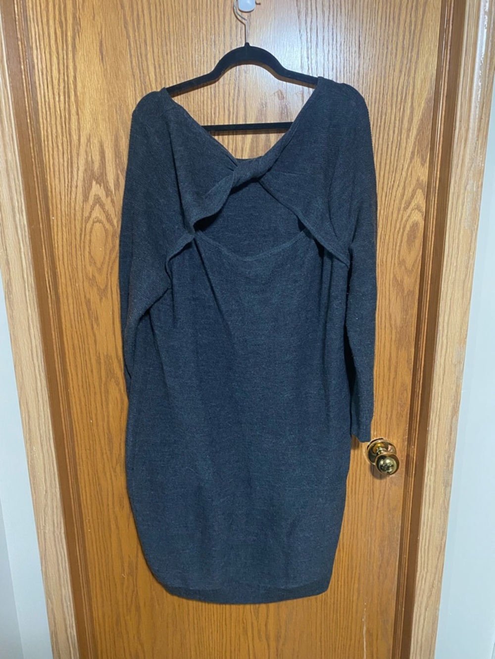Plus size, beautiful charcoal, gray twist back sweater dress
